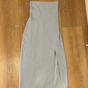 Babaton Light Blue Sheath Midi Dress with Slit
